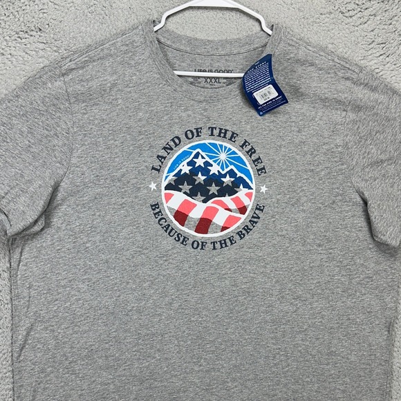 Life Is Good Crusher Mens T-Shirt 3XL Grey USA Patriotic Short Sleeve Tee NEW